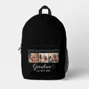Grandma Established Script Gift 3 Photo Printed Backpack