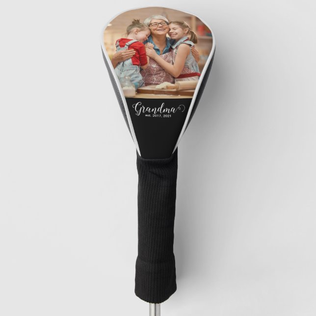 Grandma Established Script Gift Photo Golf Head Cover (Front)