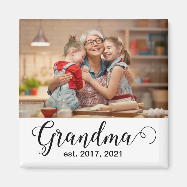 Grandma Established Script Gift Photo Magnet (Front)