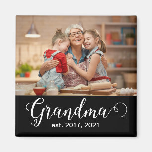 Grandma Established Script Gift Photo Magnet
