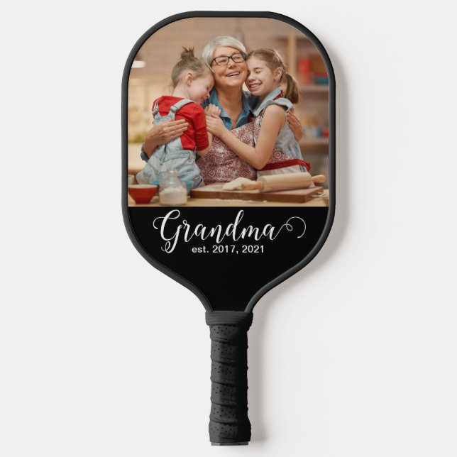 Grandma Established Script Gift Photo Pickleball Paddle (Front)
