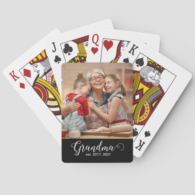 Grandma Established Script Gift Photo Poker Cards (Back)