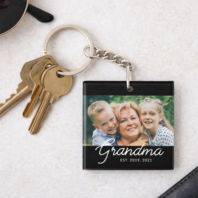 Grandma Established Script Photo Gift Keychain (Creator Uploaded)