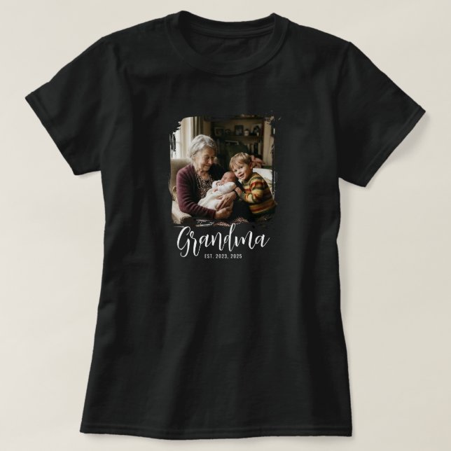 Grandma Established Script Photo T-Shirt (Design Front)