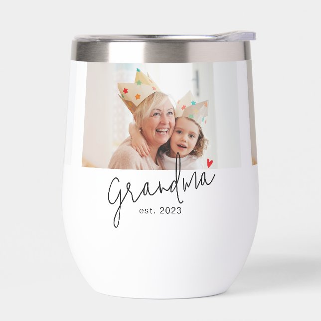 Grandma Established Script Photo Thermal Wine Tumbler (Left)