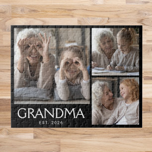Grandma Established Typography Black 3 Photo Jigsaw Puzzle