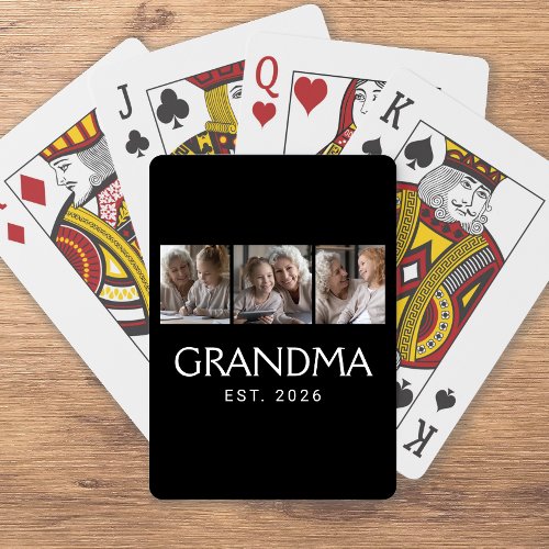 Grandma Established Typography Black 3 Photo Poker Cards