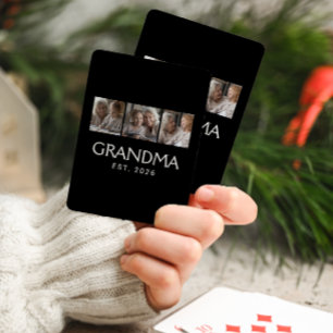 Grandma Established Typography Black 3 Photo Poker Cards