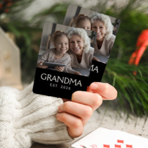 Grandma Established Typography Black Photo Poker Cards