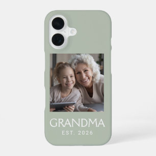 Grandma Established Typography Photo Sage Green iPhone 16 Case