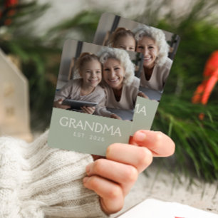 Grandma Established Typography Sage Green Photo Poker Cards