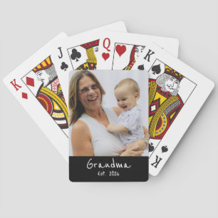 Grandma Established white script photo Poker Cards