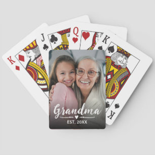 Grandma Established White Script Photo Poker Cards