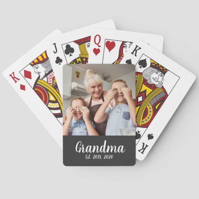 Grandma Established White Script Photo Poker Cards (Back)
