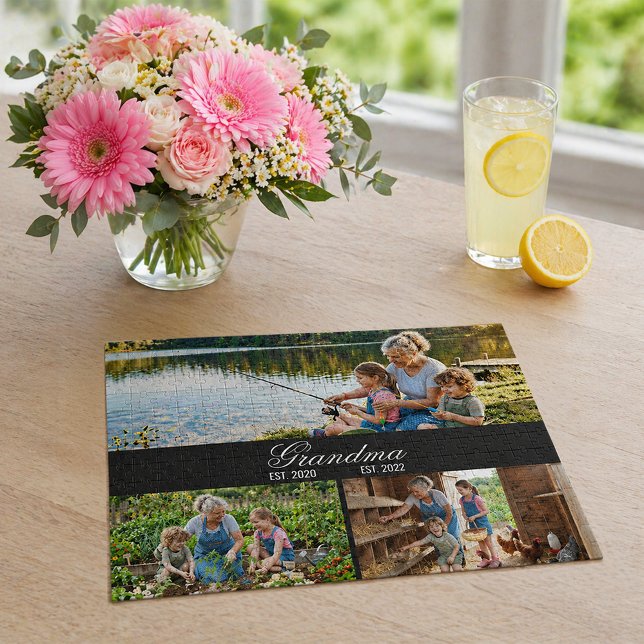Grandma Established Year Memory Photo Collage Jigsaw Puzzle (Grandma Established Year Memory Photo Collage Jigsaw Puzzle)