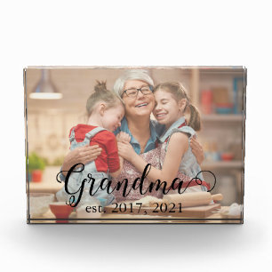 Grandma Established Year Modern Black Script Photo Acrylic Award