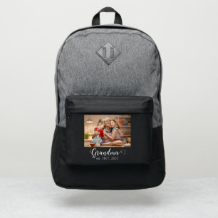 Grandma Established Year Modern White Script Photo Port Authority® Backpack