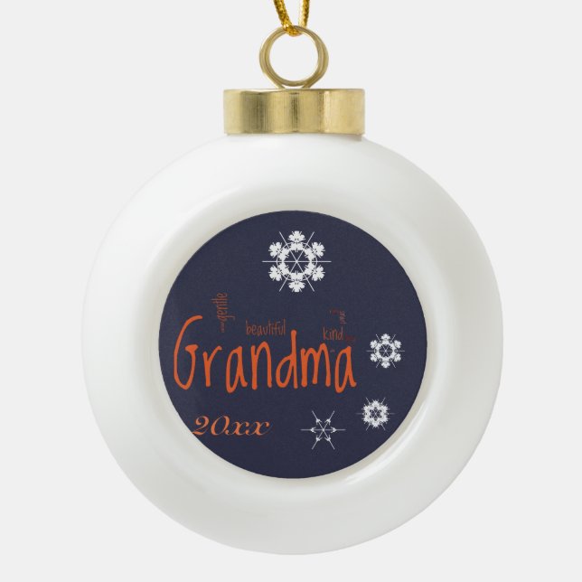 Grandma Evening Snowflakes Word Art Ornament (Front)