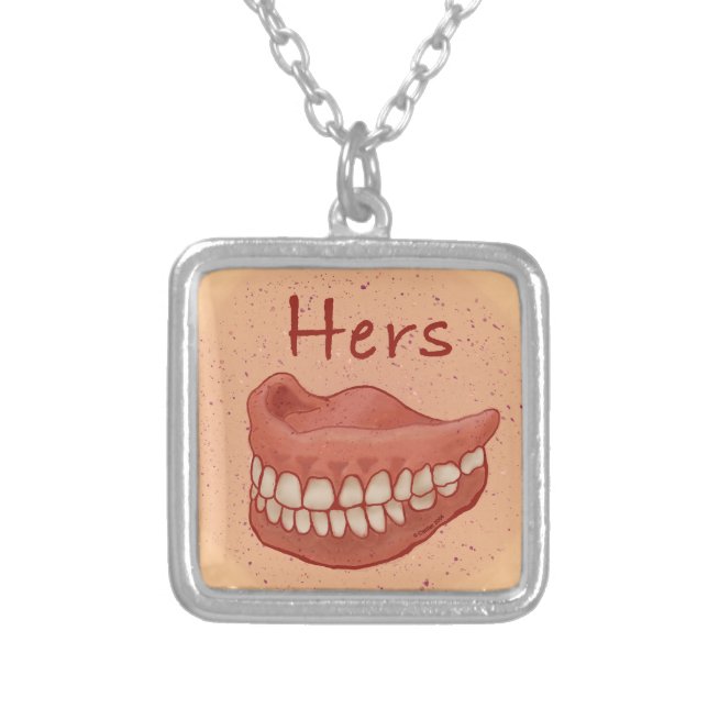 Grandma False Teeth Silver Plated Necklace (Front)