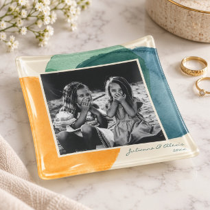 Grandma Family Photo Abstract Watercolor Keepsake Trinket Tray