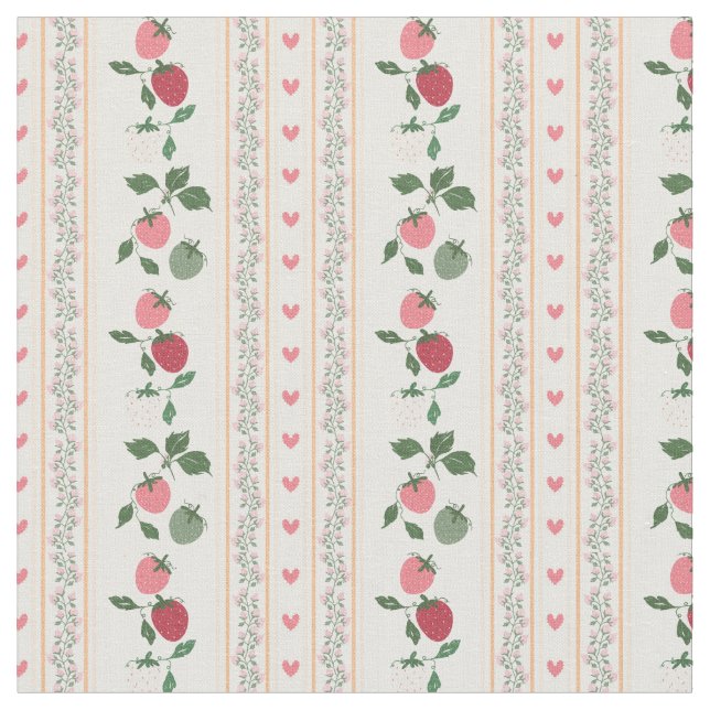 Grandma fashion sweet botanical pattern Strewberry Fabric (Close Up)