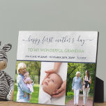 Grandma First Mothers Day - 3 Photo Personalized Plaque<br><div class="desc">First Mother's Day for Grandma (editable). Create your own photo plaque using 3 of your favorite photos. The template is set up for you to personalize all of the wording, which currently reads "happy first mother's day to my wonderful Grandma [baby name · date of birth · birth weight]". The...</div>