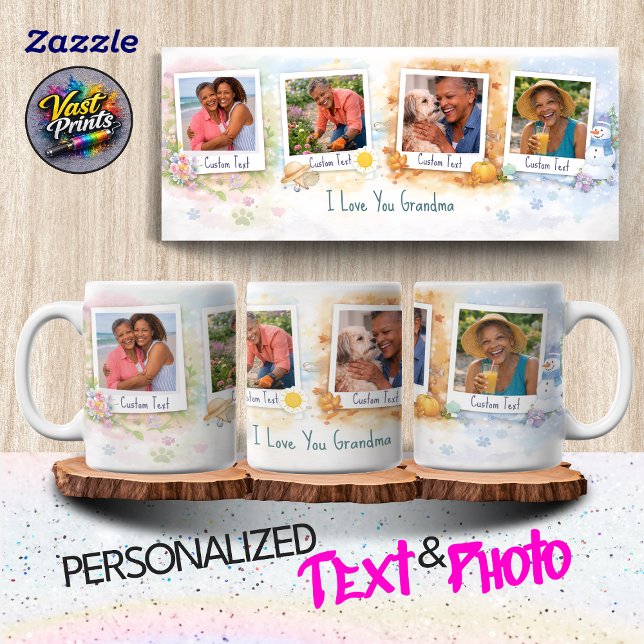 Grandma Floral Custom Photo Collage Watercolor Mug (Grandma Floral Custom Photo Collage Watercolor Mug)