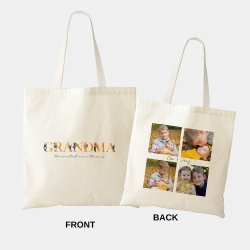 Grandma Floral Custom Photo Shopping Tote Bag