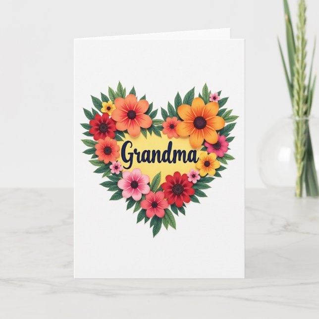 Grandma Floral Heart Love Card (Front)