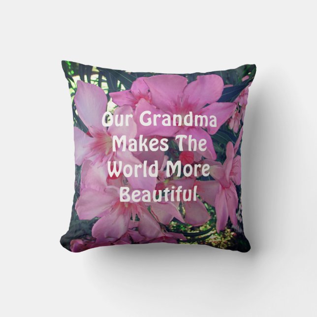Grandma Floral Photo Bright Pink Oleander Flowers Throw Pillow (Front)