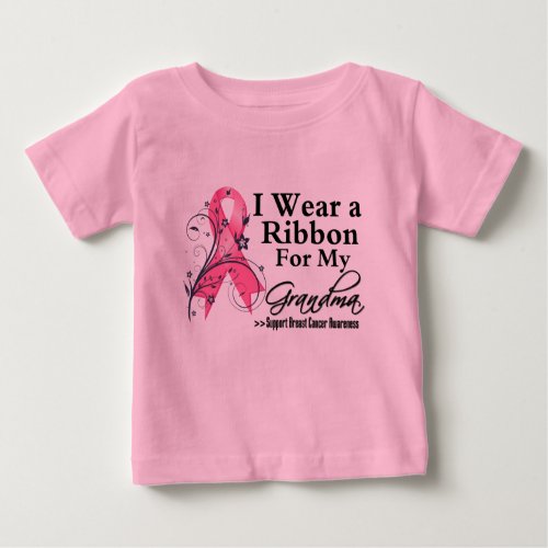 Grandma Floral Ribbon _ Breast Cancer Baby T_Shirt