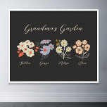 Grandma Flower Garden Custom 4 Name Vintage Floral Poster<br><div class="desc">This Grandma's Garden Flower and Grandkids Name Custom Throw Pillow is a delightful blend of vintage charm and personalized warmth. This custom pillow is the perfect addition to any grandmother's haven, bringing the beauty of a botanical garden right into her home. Featuring a stunning vintage flower illustration that captures the...</div>