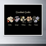 Grandma Flower Garden Custom 5 Name Vintage Floral Poster<br><div class="desc">This Grandma's Garden Flower and Grandkids Name custom design is a delightful blend of vintage charm and personalized warmth. It is the perfect addition to any grandmother's haven, bringing the beauty of a botanical garden right into her home. Featuring a stunning vintage flower illustration that captures the essence of grandma's...</div>