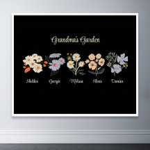 Grandma Flower Garden Custom 5 Name Vintage Floral