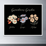 Grandma Flower Garden Custom Name Vintage Floral Poster<br><div class="desc">This Grandma's Garden Flower and Grandkids Name custom design is a delightful blend of vintage charm and personalized warmth. It is the perfect addition to any grandmother's haven, bringing the beauty of a botanical garden right into her home. Featuring a stunning vintage flower illustration that captures the essence of grandma's...</div>