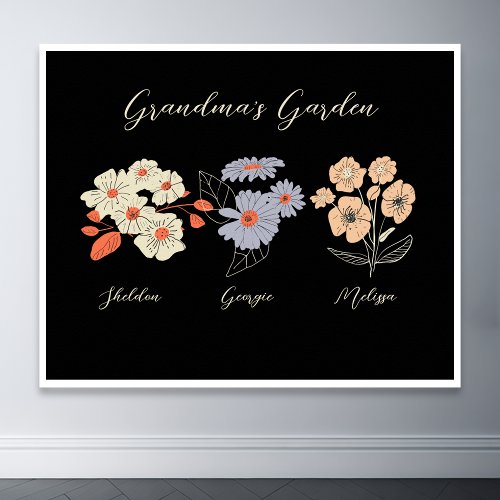 Grandma Flower Garden Custom Name Vintage Floral Poster