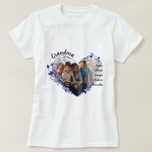 Grandma flower heart With Grandkids Names  Photo T_Shirt