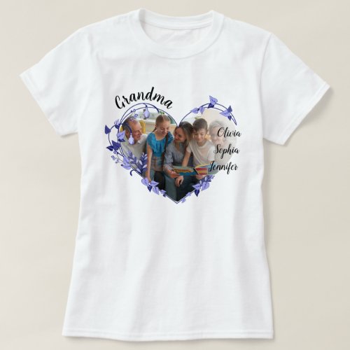 Grandma flower heart With Grandkids Names  Photo T_Shirt