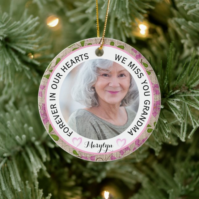 Grandma Forever in Our Hearts Floral Ceramic Ornament (Tree)