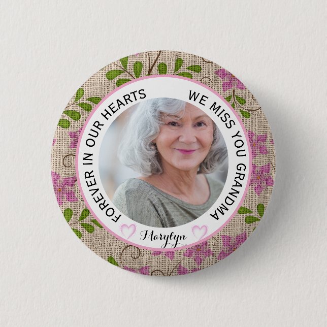 Grandma Forever in Our Hearts Floral Christmas Button (Front)