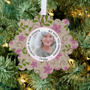 Grandma Forever in Our Hearts Pink Floral Ornament Card