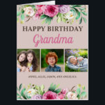 Grandma From Grandkids 6 Photo Collage Birthday Card<br><div class="desc">Design your own custom 6-photo collage "Happy Birthday Grandma" greeting card from her grandchildren. Decorated in pretty pink and purple watercolor floral. This card is beautifully unique and will be one-of-a-kind when you add your photos and create your own personal message on the inside. This may be "just a greeting...</div>