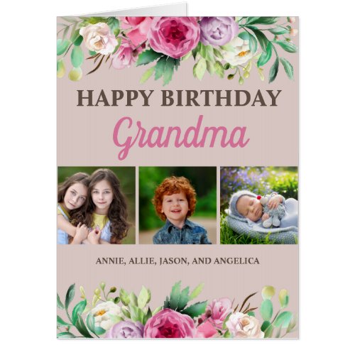 Grandma From Grandkids 6 Photo Collage Birthday Card