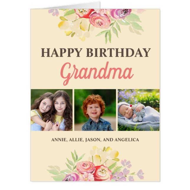 Grandma From Grandkids Photo Collage Birthday Card (Front)