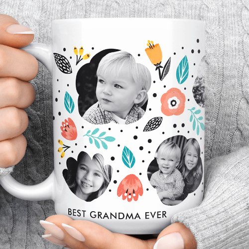 Grandma Garden Colorful Floral Photo Collage Coffee Mug