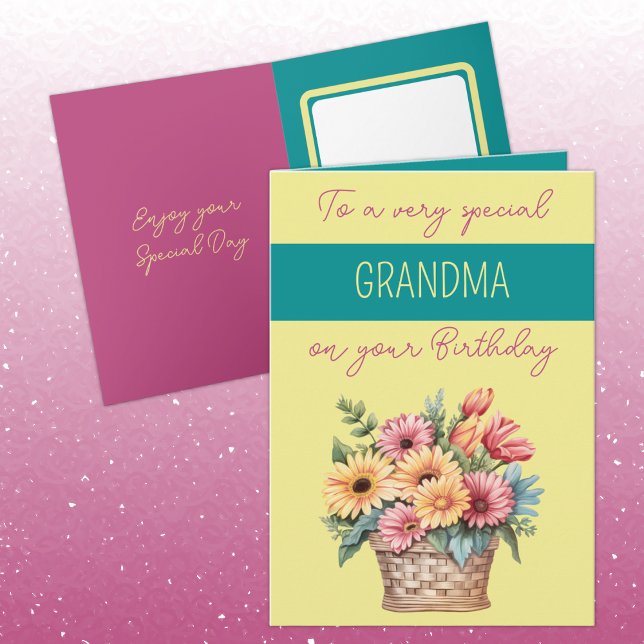 Grandma gerbera yellow turquoise birthday card (Creator Uploaded)