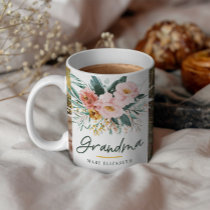 Grandma gift 2 photo pink girly watercolour floral coffee mug