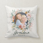 Grandma gift 2 photo pink girly watercolour floral throw pillow<br><div class="desc">Grandma gift 2 photo pink girly watercolor floral Christmas,  Mothers day or Birthday cushion design. A modern design with script text and bold graphics. Change the colour to customise. Part of a collection.</div>