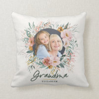 Grandma gift 2 photo pink girly watercolor floral throw pillow