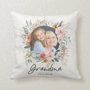 Grandma gift 2 photo pink girly watercolour floral throw pillow